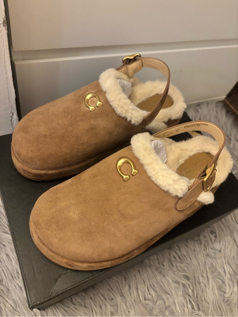 Coach Shearling-Lined Suede Slingback Clog - Brown